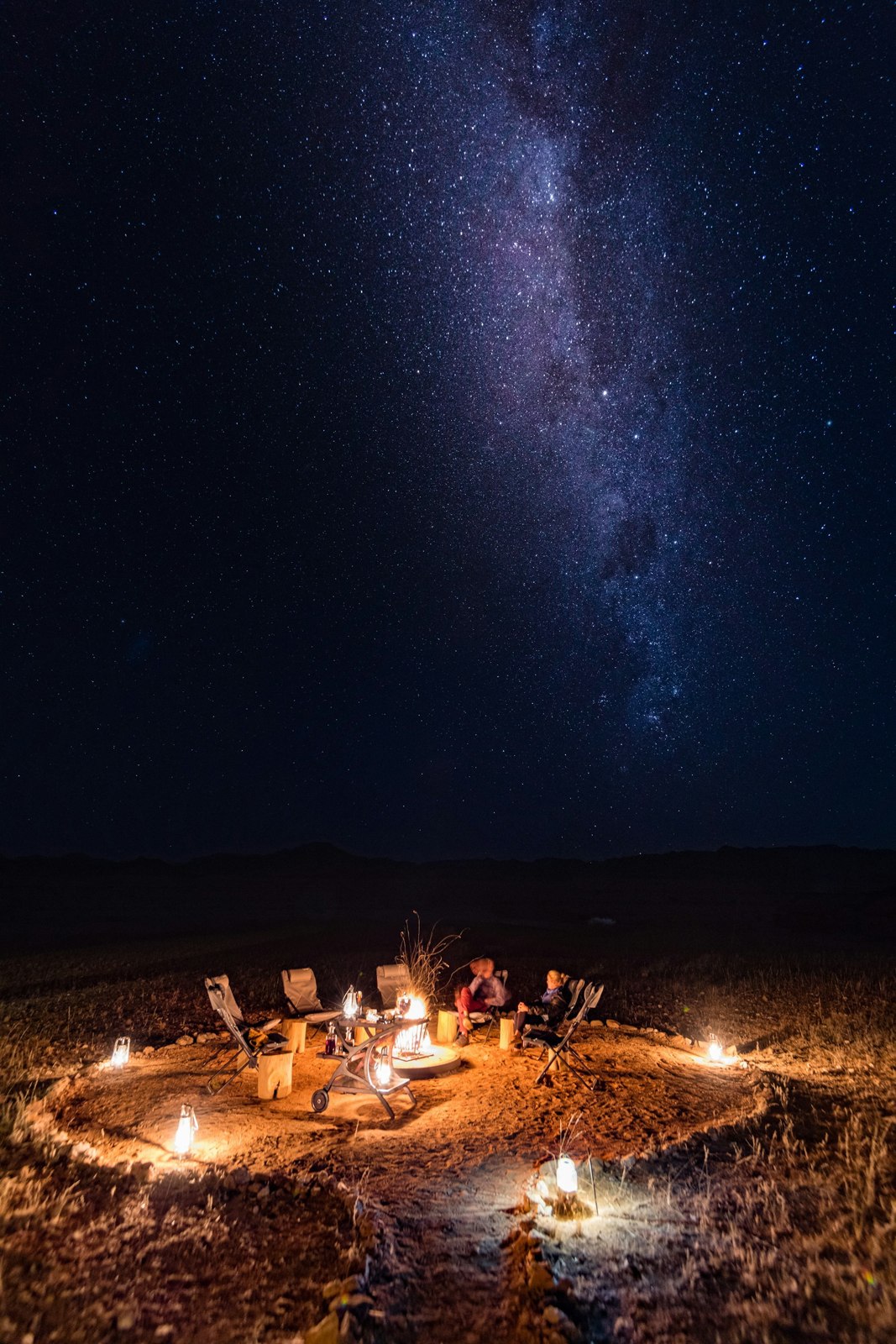 Campfire and Milky Way, Camp Sossus, Namibia